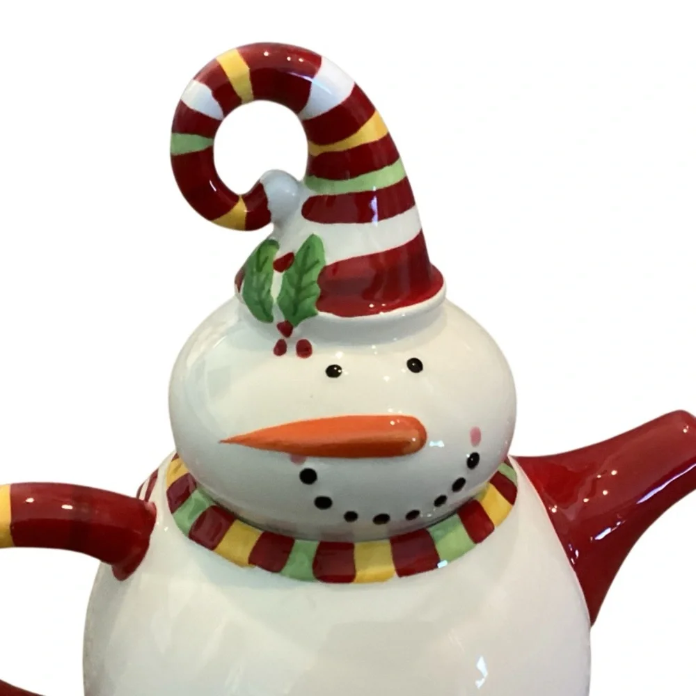 Pier 1 Imports Snowman Jolly Holiday Christmas Dolomite Teapot